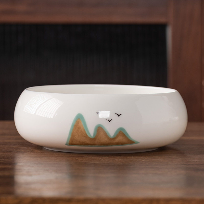 创意羊脂玉瓷大码烟灰缸 家用客厅高端大气上档次 新中式艾灸灰缸