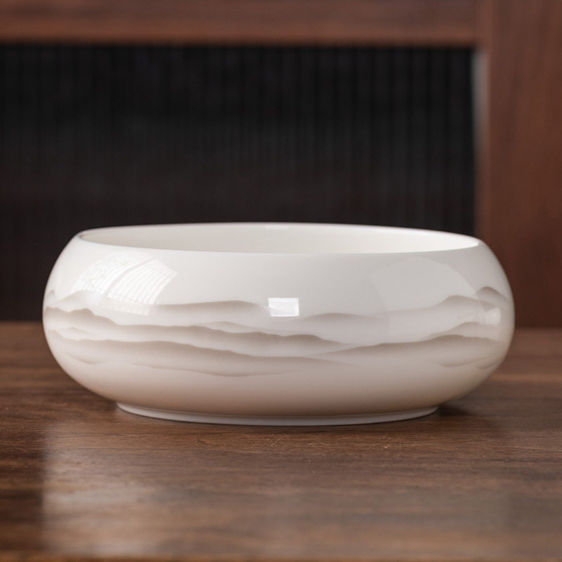 创意羊脂玉瓷大码烟灰缸 家用客厅高端大气上档次 新中式艾灸灰缸