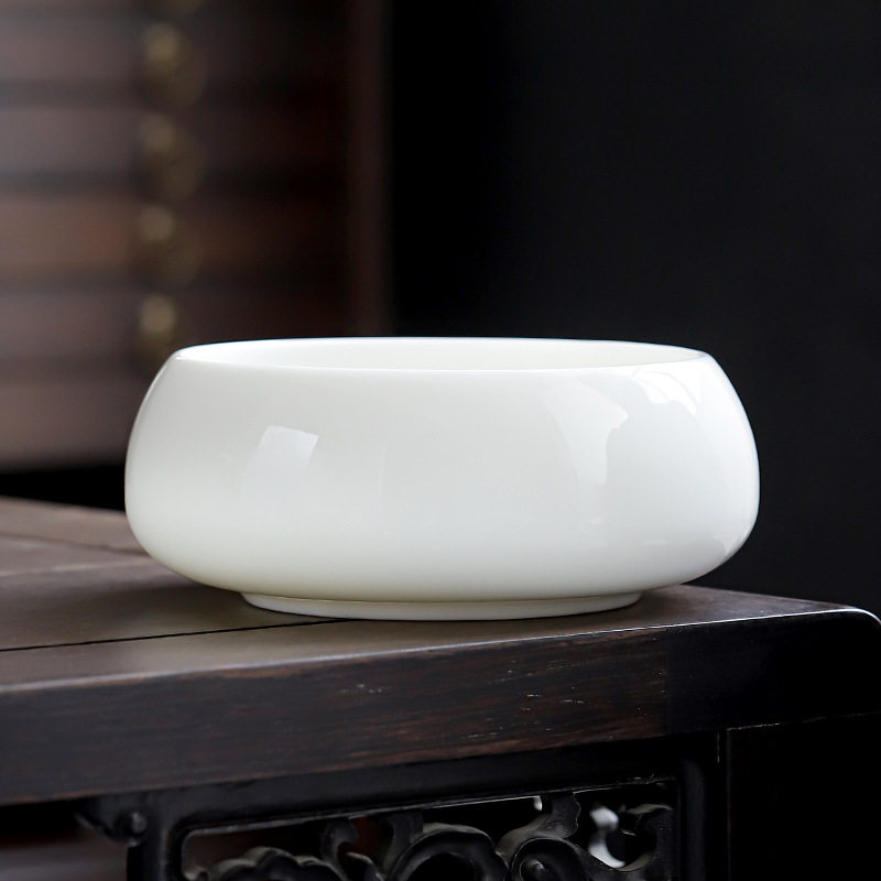 创意中式白色羊脂玉瓷烟灰缸大码 家用客厅高端办公室垃圾收纳缸