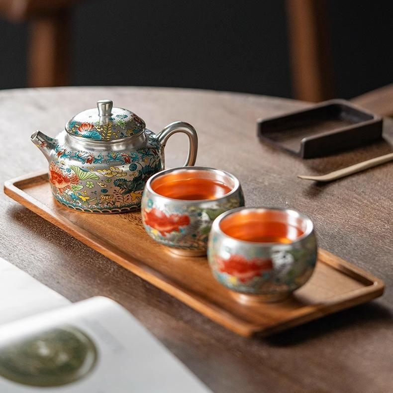 创意新中式功夫陶瓷茶具一壶两杯套装家用名家大师周鸿杰鎏银礼品