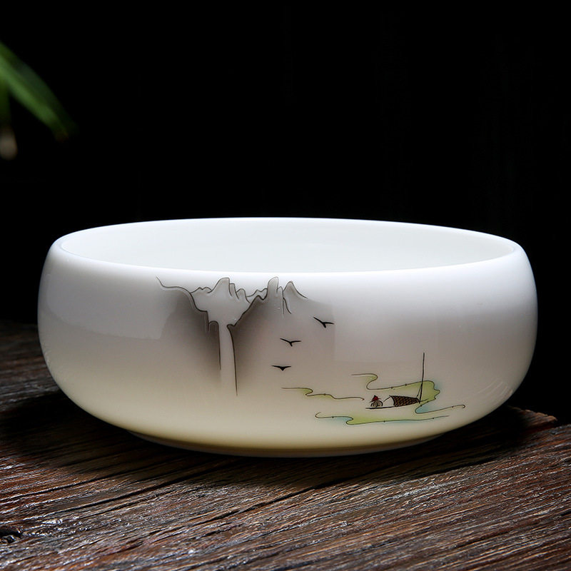 创意轻奢羊脂玉瓷垃圾烟灰缸大码 家用客厅新中式多功能多功能缸