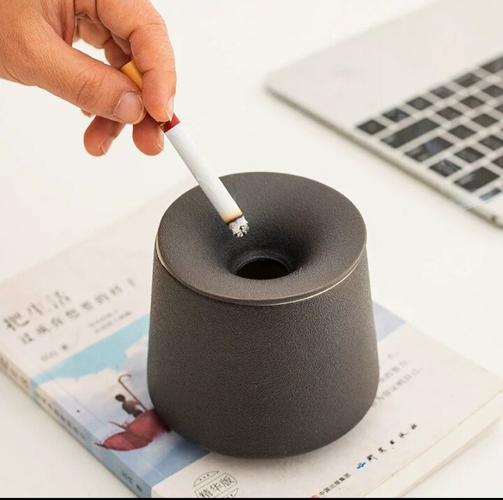 创意中式带盖粗陶烟灰缸大码 家用客厅漏斗型ins酒吧会所雪茄烟缸