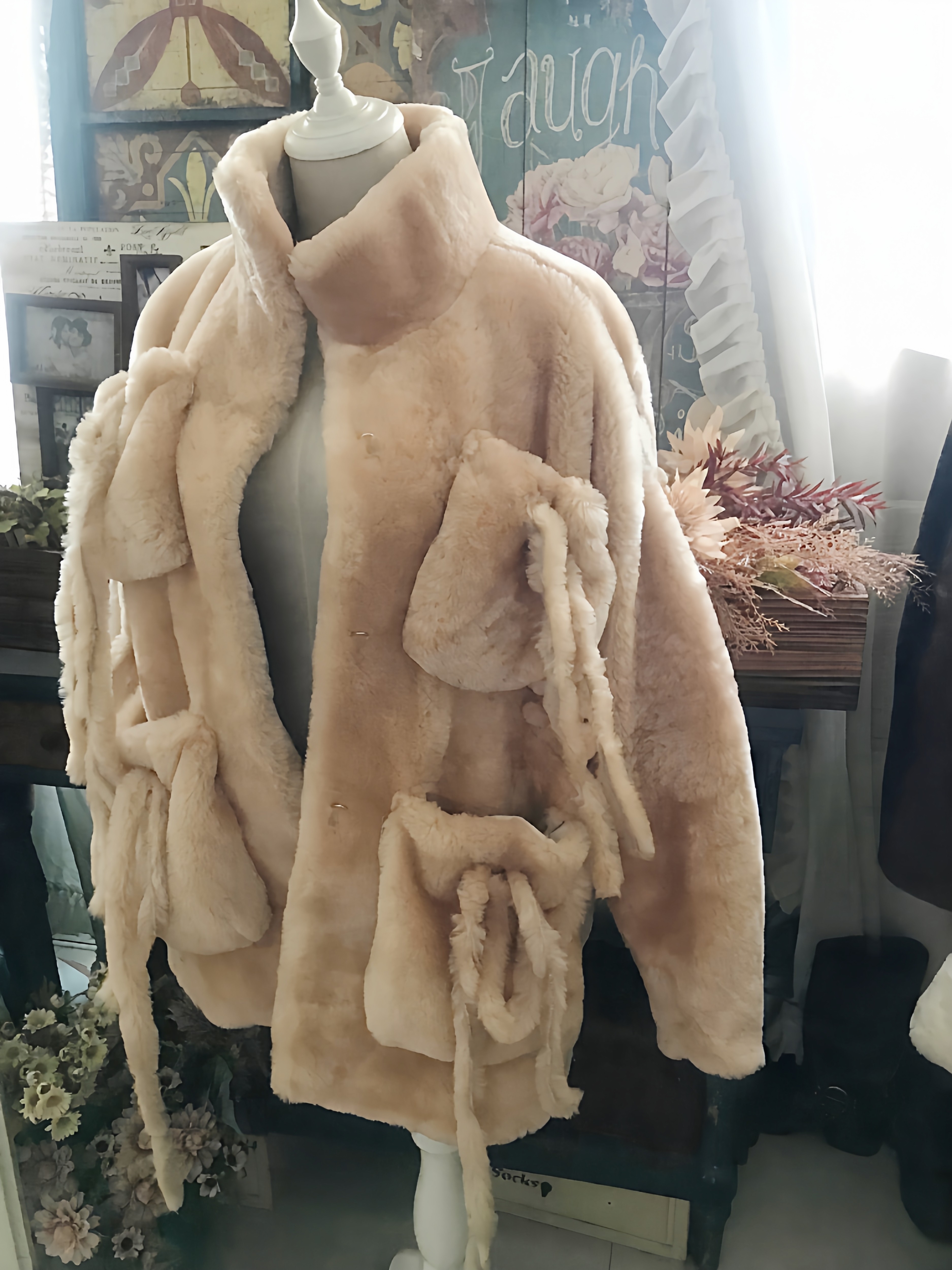 25秋冬新品 皮草 兜兜蝴蝶结皮毛一体大衣