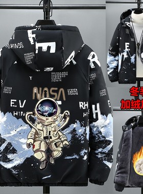 2025新款青少年韩版潮流加绒棉衣外套男大童学生大码保暖棉服褂子