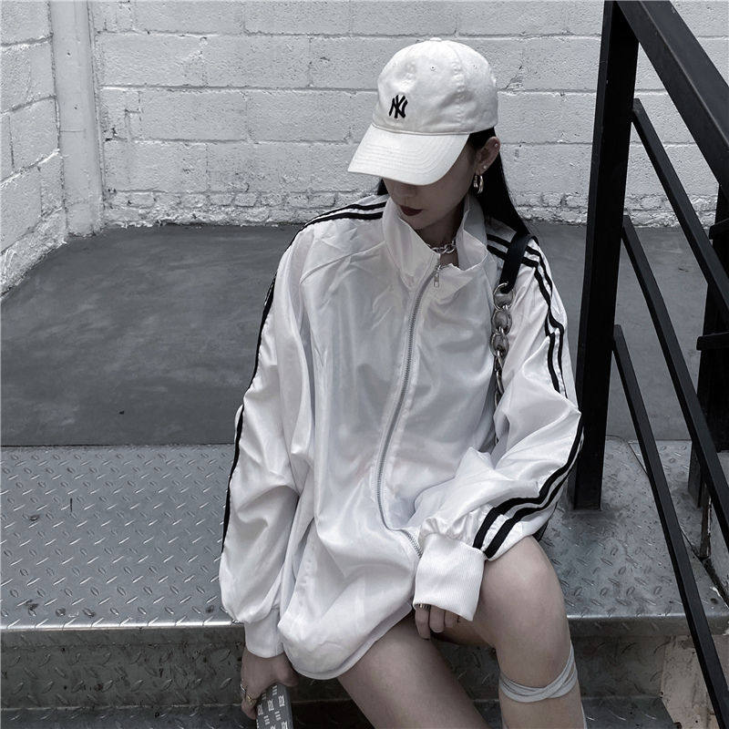 夏季大码hiphop白色防晒衣服女休闲运动ins夏天高端透气长袖上衣