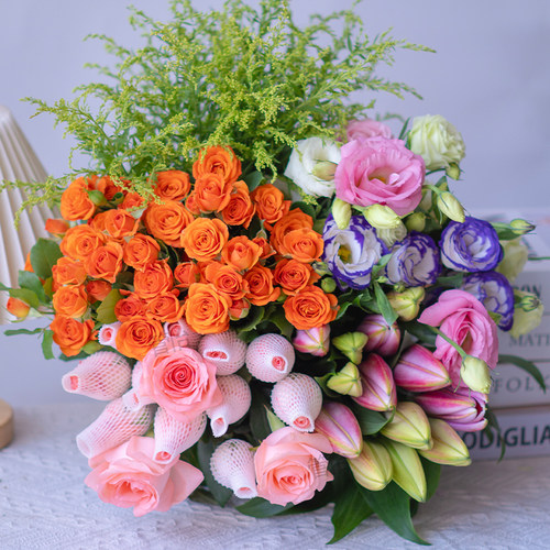 粉玫10支+香水百合+多头玫