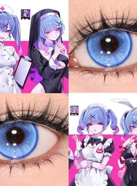 兔子洞cos美瞳初音未来蓝色半年抛小大直径显色隐形眼镜晴山贺WE