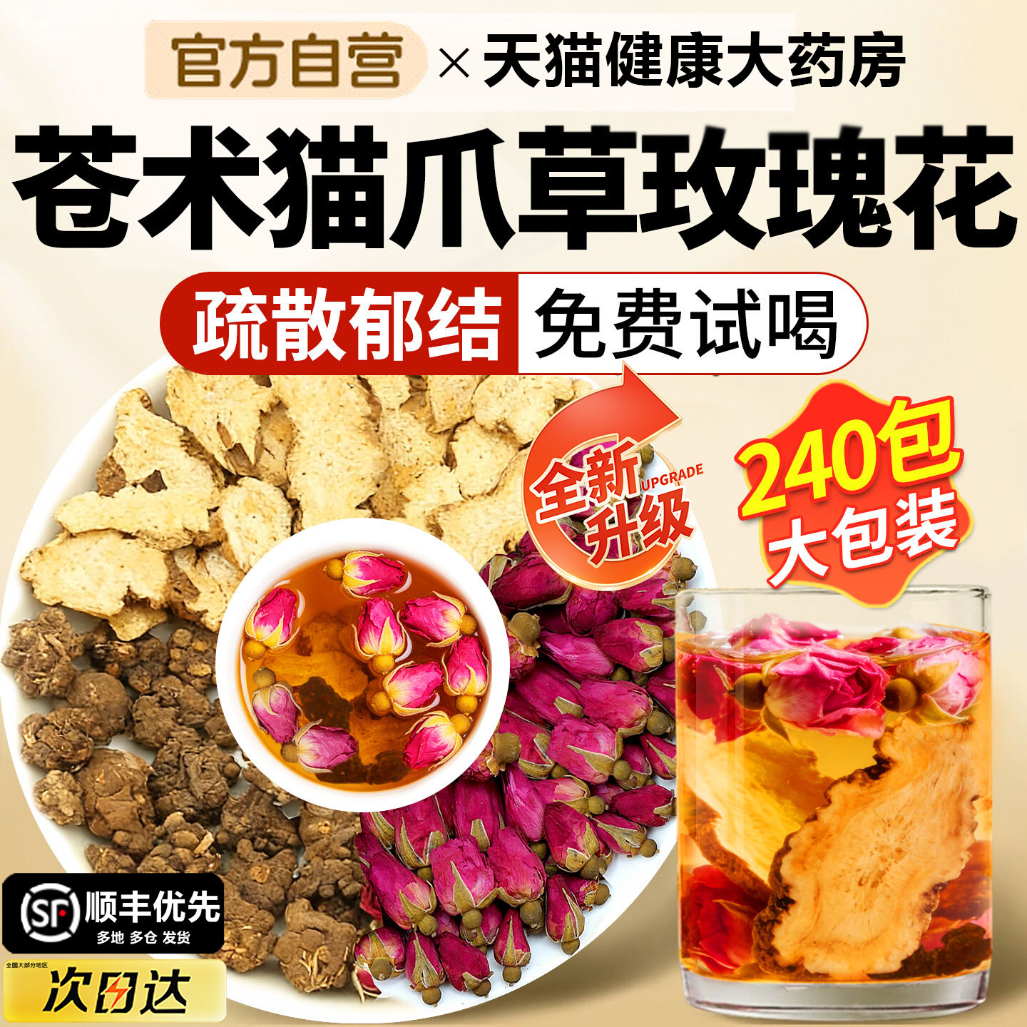 苍术猫爪草玫瑰花中药材组合茶包的功效养生