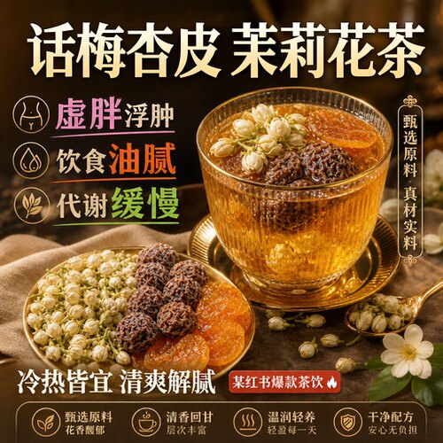 【红书同款】话梅杏皮茉莉花冷泡茶的水果冻干体香排浊大餐解腻gh