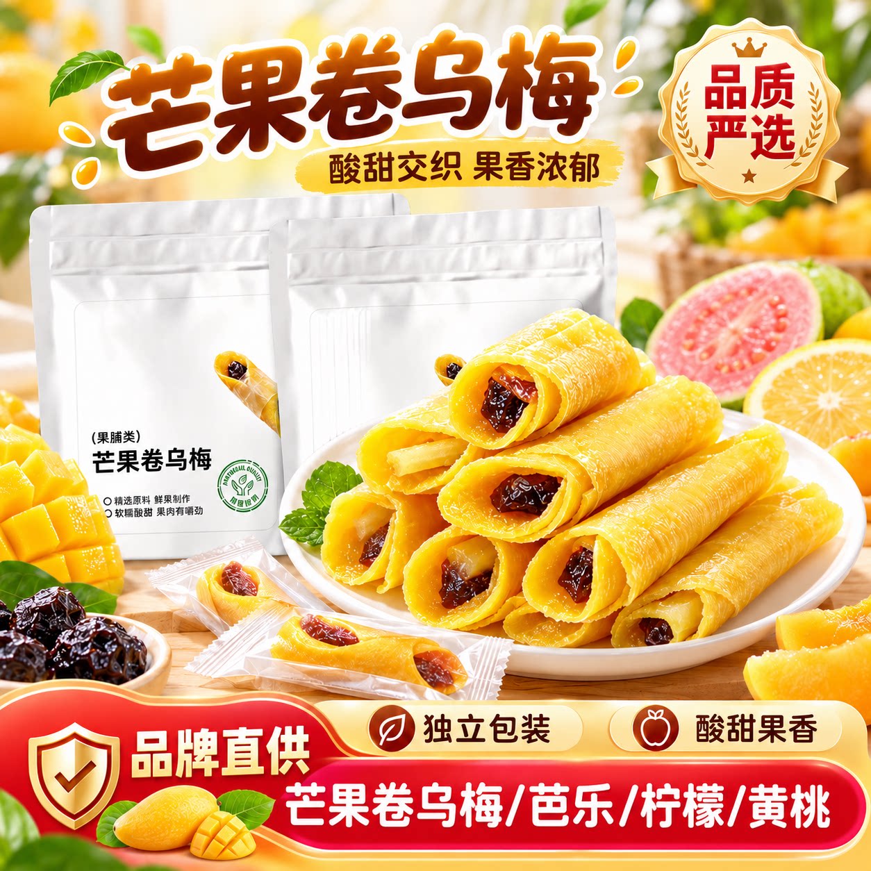 芒果卷乌梅精选厚切四种口味芒果干蜜饯酸甜软糯果脯休闲零食3op