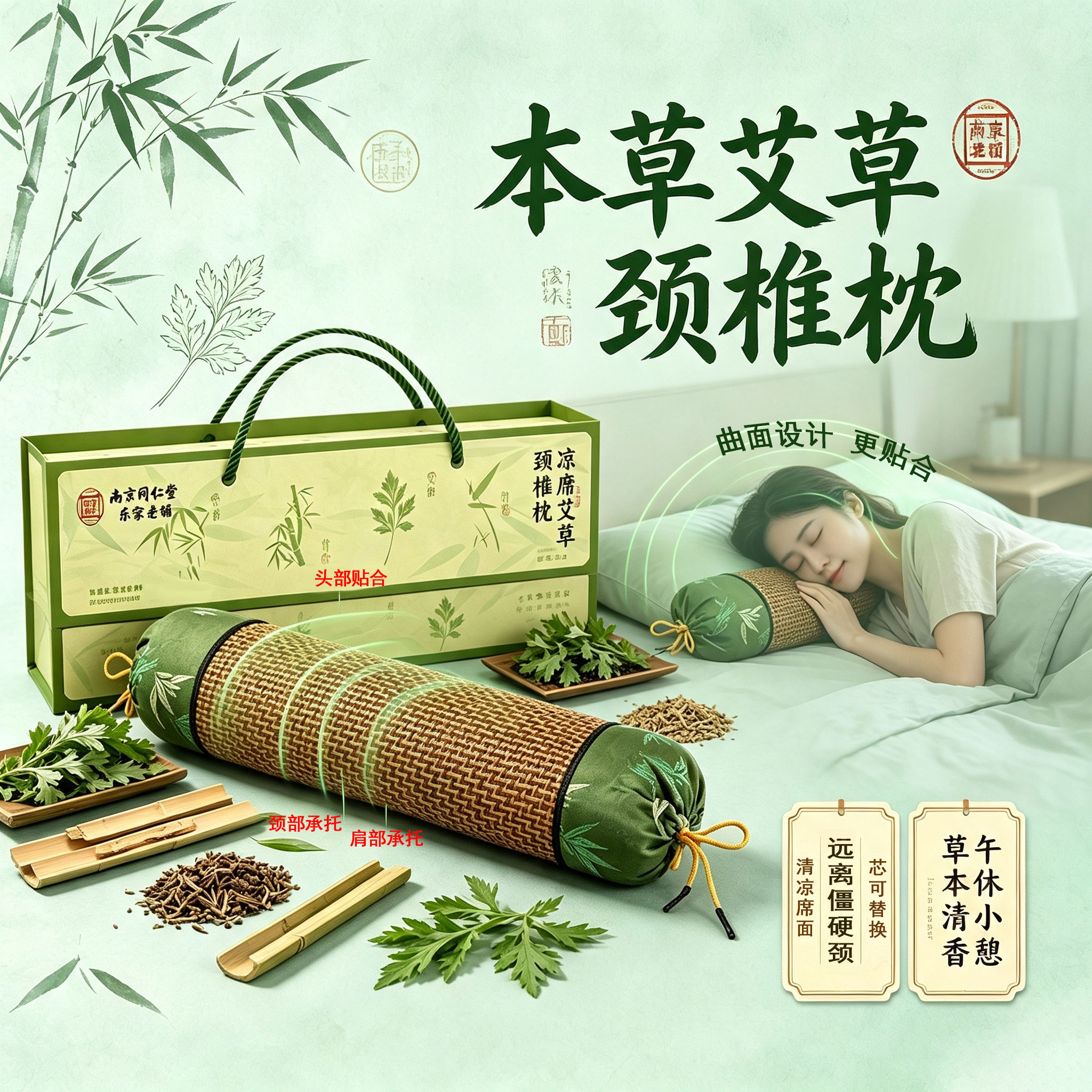 艾草枕头睡觉专颈助睡眠椎用中药枕病礼盒送礼官方旗舰店正品23sf图片