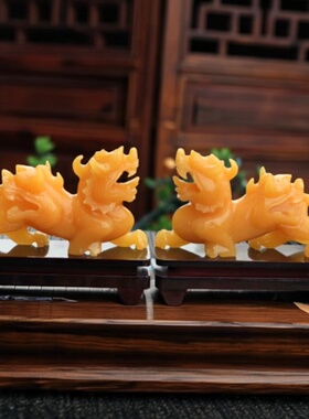 天然黄玉貔貅摆件一对吉祥物家居客厅玄关酒柜办公室装饰礼品摆设