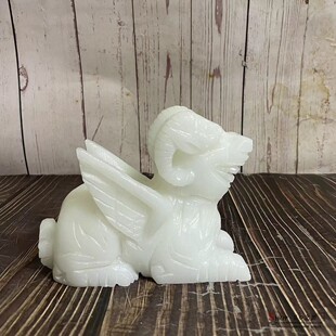 天然白玉上古神兽白泽摆件带翅膀羊山海经生肖羊家居客厅酒柜摆设