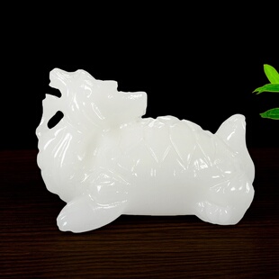 天然白玉龙龟摆件玉石长寿龟家居玄关办公室吉祥物装饰品礼品摆设