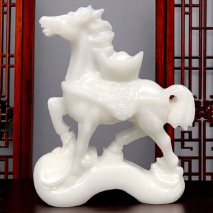 天然玉石马摆件马到成功家居客厅博古架酒柜装饰品办公室高档摆设
