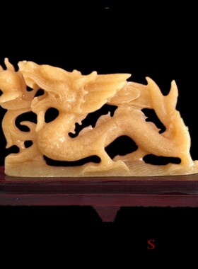 天然米黄玉龙摆件家居玄关客厅办公室酒柜桌面工艺品装饰礼品摆设