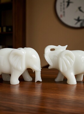 天然吸水新中式酒柜大象摆件白玉