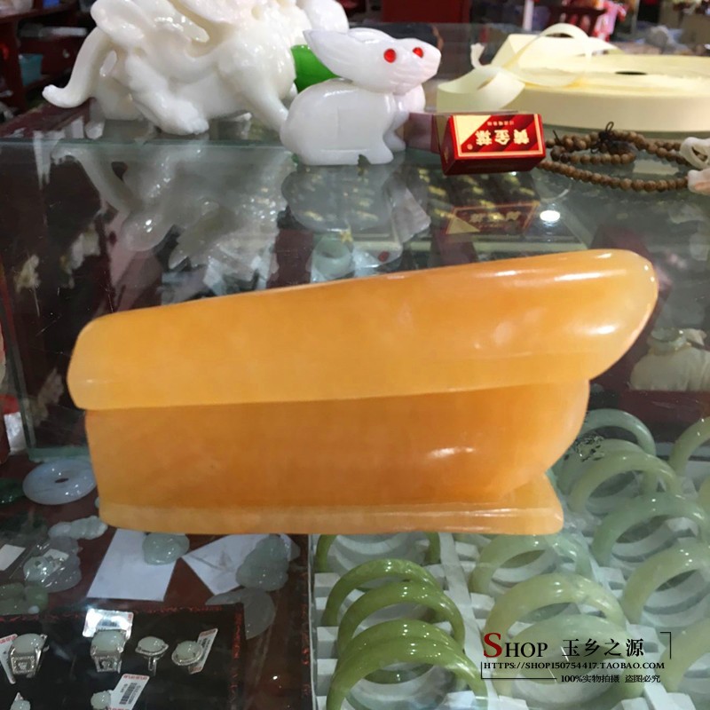 天然米黄玉棺材手把件摆件家居玄关酒柜桌面电视柜工艺品礼品摆设
