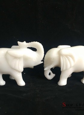 天然大象摆件吸水办公室白玉祝福