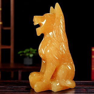 天然黄玉狗摆件十二生肖大狼狗玉石石雕吉祥物家居酒柜装饰品摆设