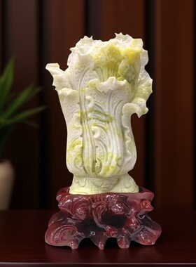 天然岫玉白菜摆件玉雕白菜家居客厅书房装饰品送礼吉祥物摆设