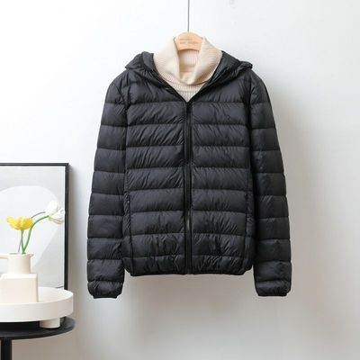 2024年冬季新款轻薄羽绒棉服女短款立领连帽轻便薄款白绒大码外套