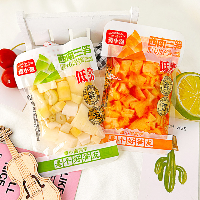 谭小泡西南三笋山椒味红油味原切好笋鲜泡笋皮笋丁办公追剧零食品