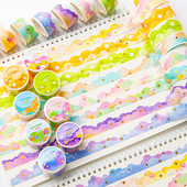 梦幻云朵胶带贴纸波浪造景手账和纸素材边框成长手册档案装 饰材料