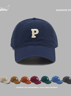 BACKNOW新款水洗小字母P字棒球帽复古鸭舌帽男女遮阳潮牌防晒帽子