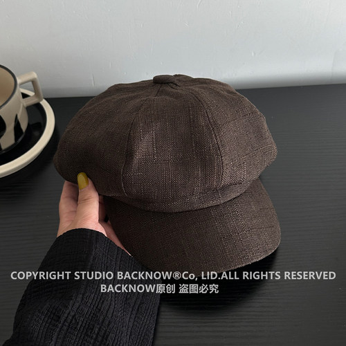 BACKNOW棉麻复古八角帽报童秋季