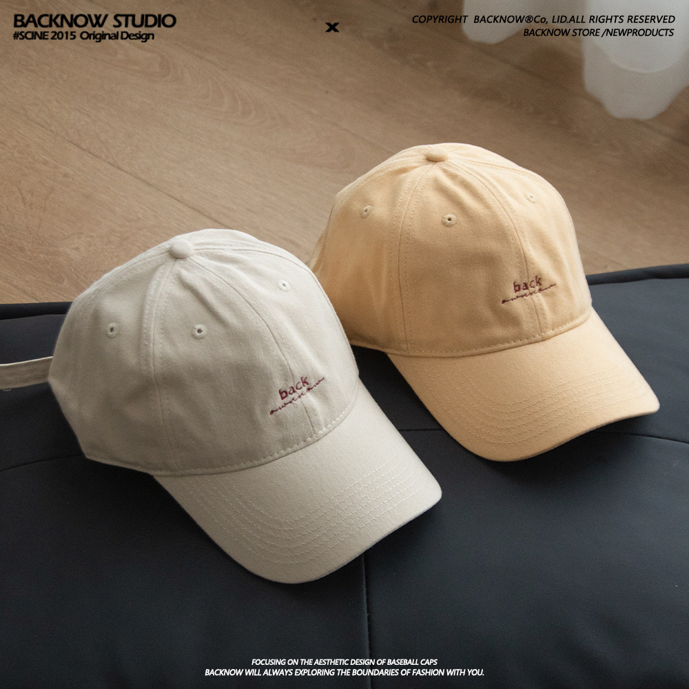 大头福音！BACKNOW韩版刺绣百搭棒球帽男女素颜显白显脸小鸭舌帽