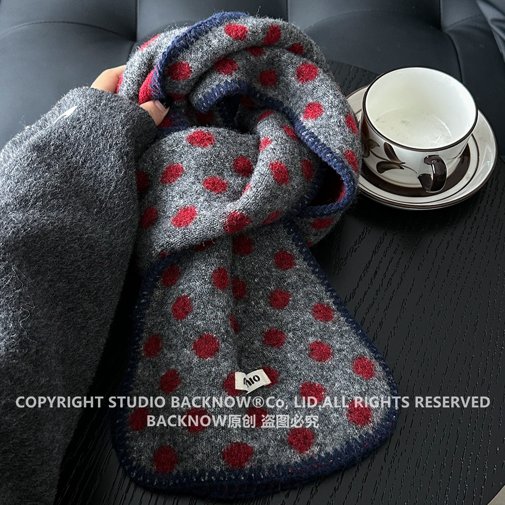 BACKNOW韩版复古波点围巾男女款