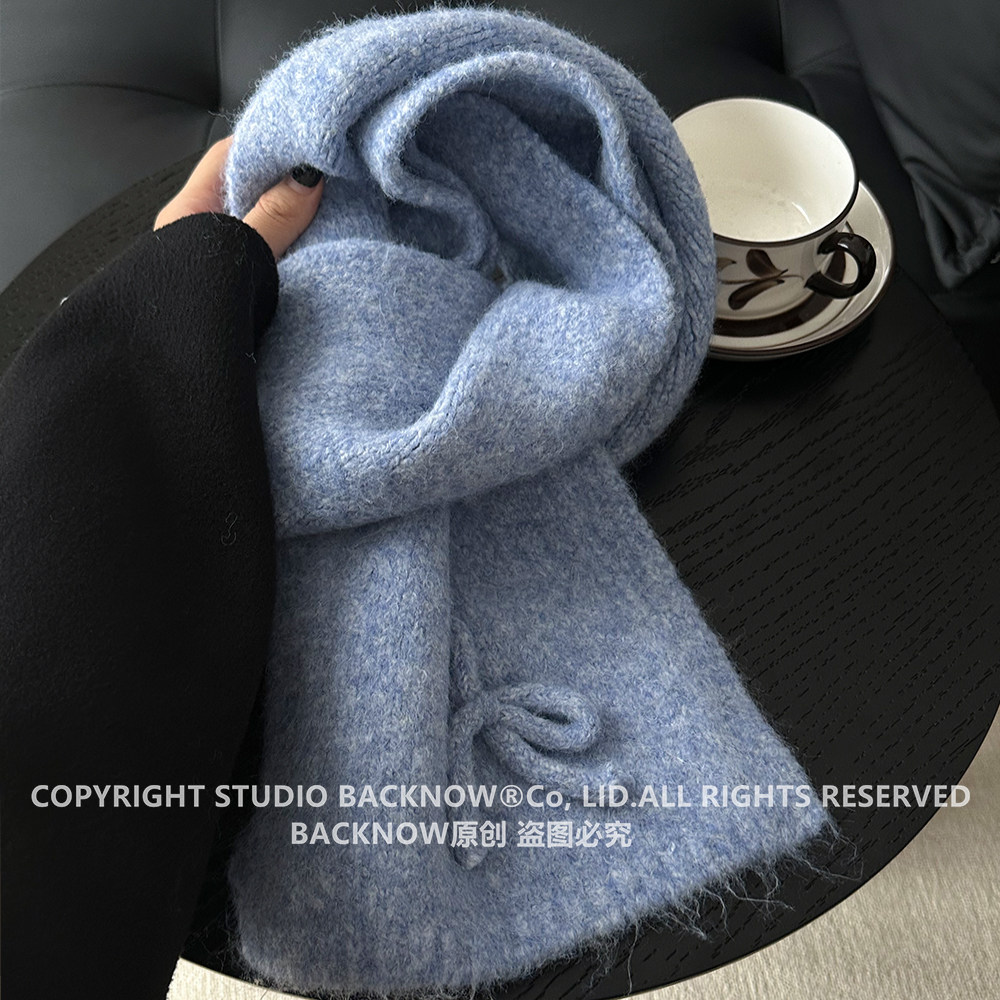 BACKNOW蝴蝶结围巾女冬季ins纯色