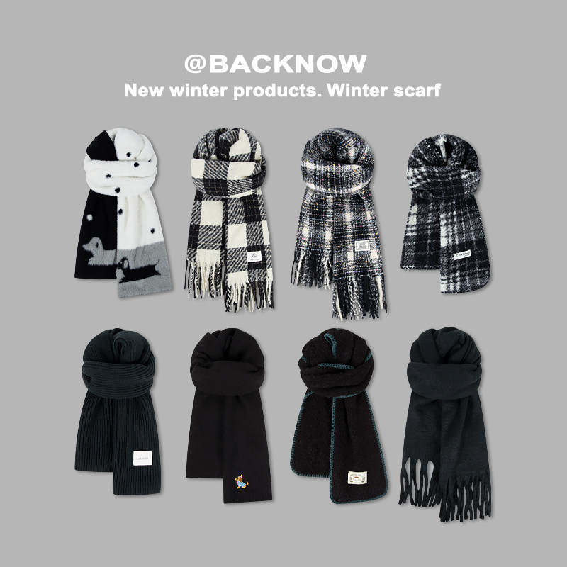 BACKNOW黑色围巾简约韩版百搭