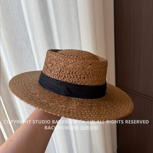 平顶防晒海边度假编织礼帽大码 BACKNOW大头围草帽女2026新款 法式