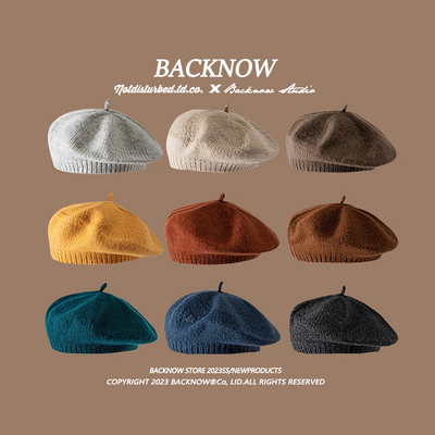 backnow复古英伦画家帽贝雷帽子