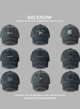 BACKNOW小众设计水洗灰色棒球帽大头帽子女2026新款鸭舌帽男软顶