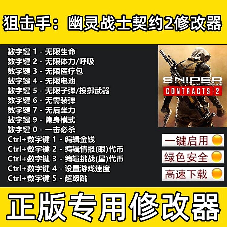 狙击手幽灵战士契约215项修改器正版steam辅助科技 不含游戏