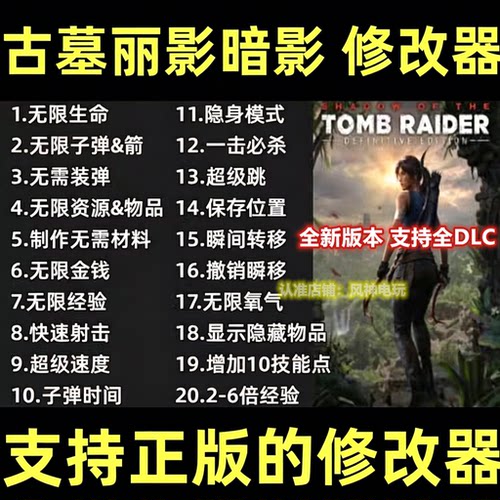 古墓丽影暗影 修改器辅助steam科技工具epic体力不含游戏