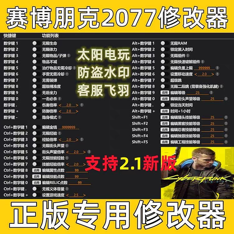 赛博朋克Cyberpunk2077修改器正版辅助Steam/EPIC/技能/科技/存档 电玩/配件/游戏/攻略 STEAM 原图主图