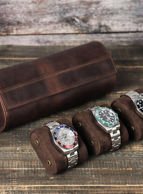 3 Slots Watch Roll Travel Case Leather Display Storage Box