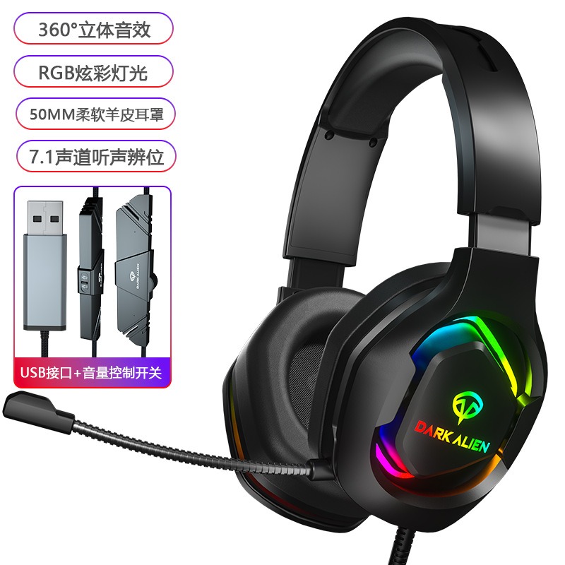 RGB Gaming Headphones 7.1 USB Earphone Game Headset有线耳机-封面