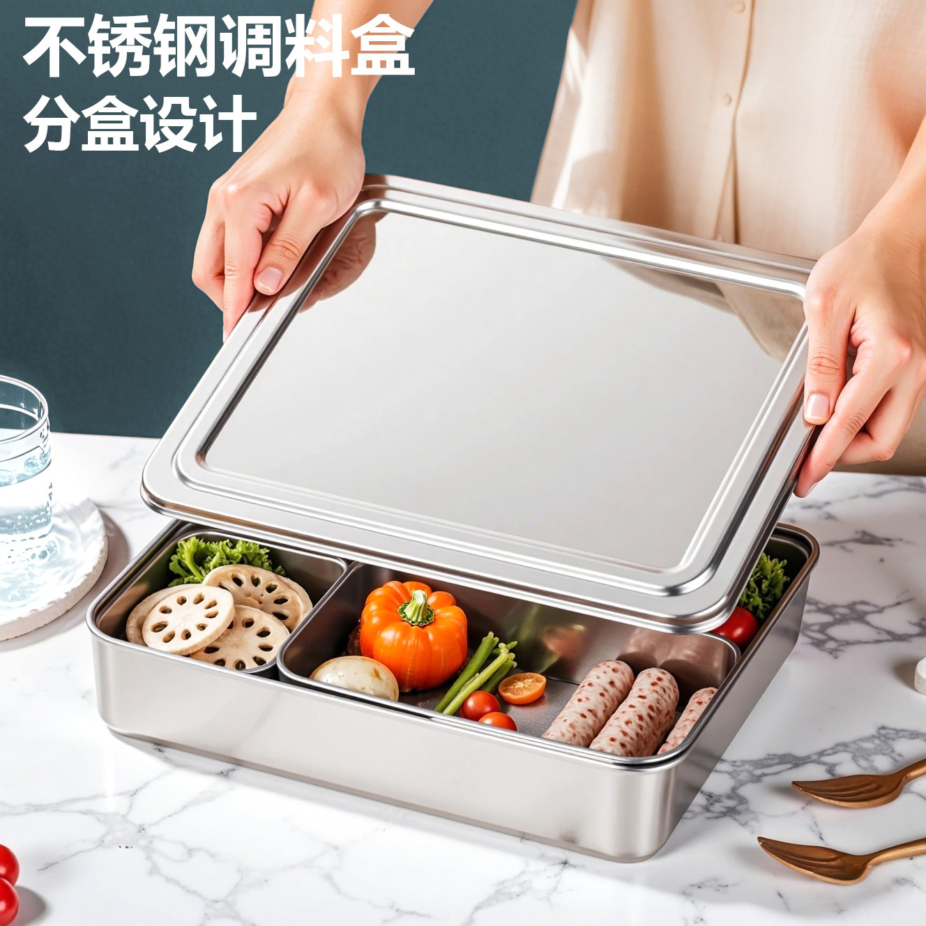 调料盒商用多格调料罐不锈钢厨房调味盒冰粉配料盒摆摊的小料盒子