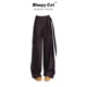 女早春不规则裙摆宽松显瘦直筒长裤 美式 复古假两件绑带休闲阔腿裤