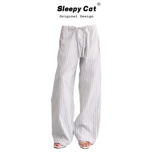 美式复古条纹蓝白抽绳香蕉裤女夏季薄款设计感显瘦百搭直筒休闲裤