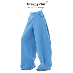 SUNONEONE慵懒风松弛感弯刀阔腿裤女夏设计感新款轻薄百搭休闲裤