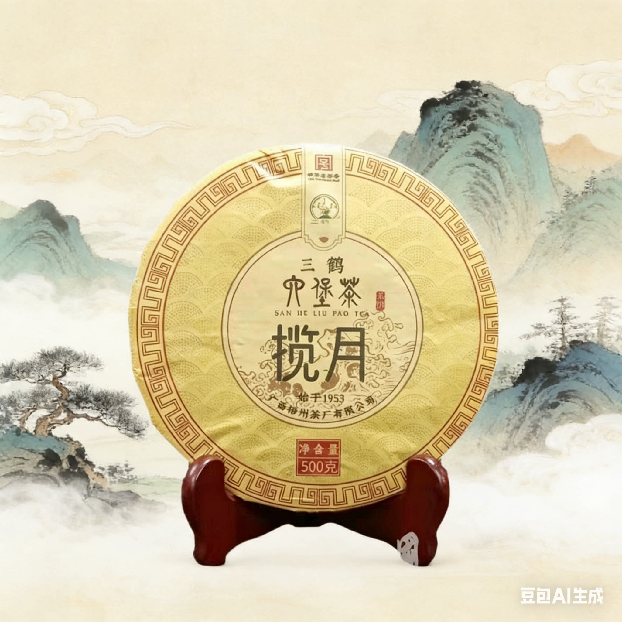 三鹤六堡茶揽月500克精选特级毛茶2019年陈化轻发酵黑茶养生