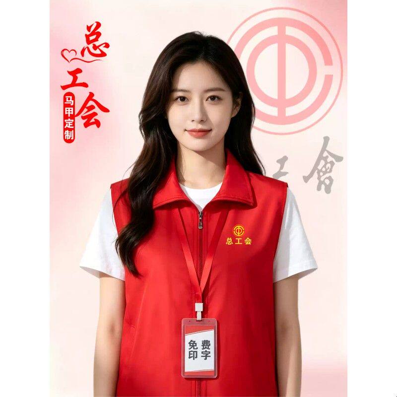 工会红马甲定制印logo单位职工社区志愿者服务宣传活动工作服背心