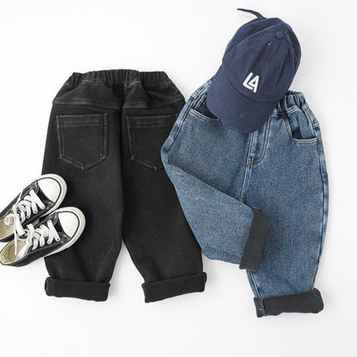 男女童冬装牛仔裤宝宝洋气儿童个性潮港风韩版时髦加厚一体绒长裤