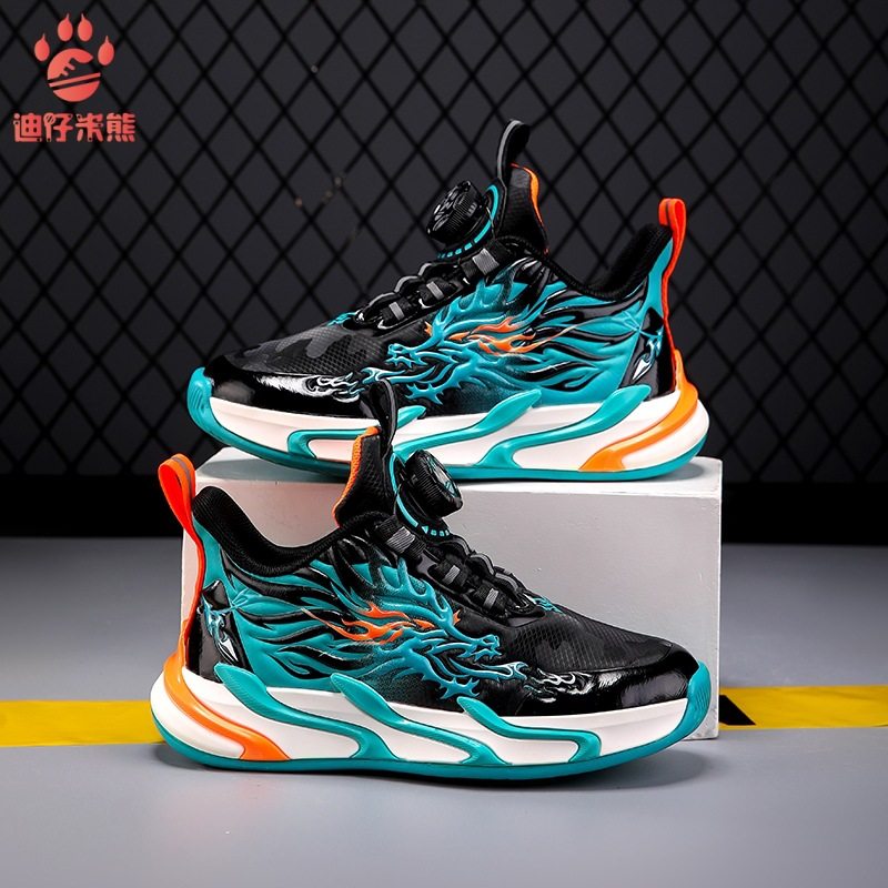 儿童篮球鞋网面男童纽扣运动鞋摩擦有声音透气中大童学生男孩训练